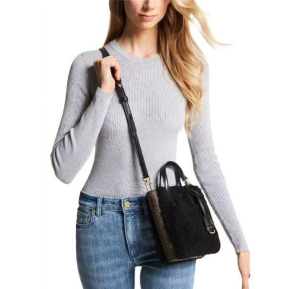 Michael Kors Sinclair Extra-Small Fur Trim Crossbody Bag BROWN/BLK - Picture 2 of 8